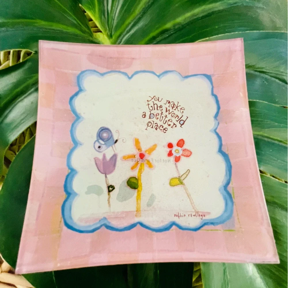 Natural Life Glass Trinket Tray “You make the world a better place” floral